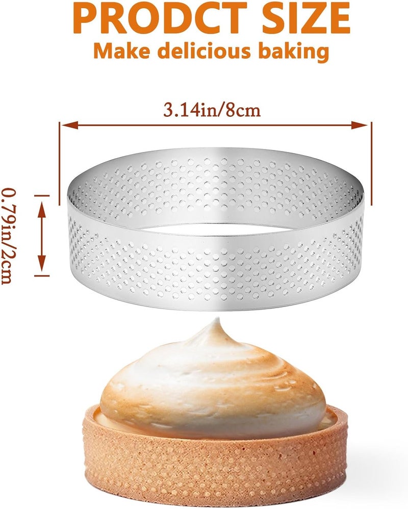 Aringfes 10 Pcs 3.14 Inch 304 Stainless Steel Tart Ring, Heat-Resistant Perforated Cake Mousse Ring, Round Ring Baking Small Fruit Tarte Crust Tools (8cm) - Image 3
